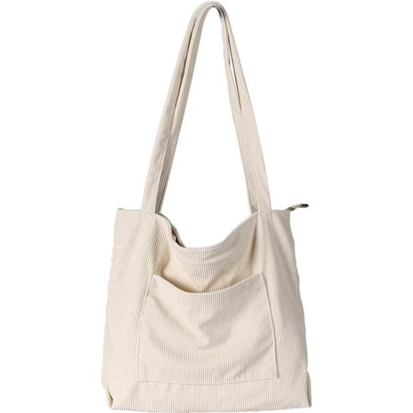 Corduroy Tote Bag for Women Large Shoulder Hobo Bag Work Shopping Casual Purse - Picture 1 of 7